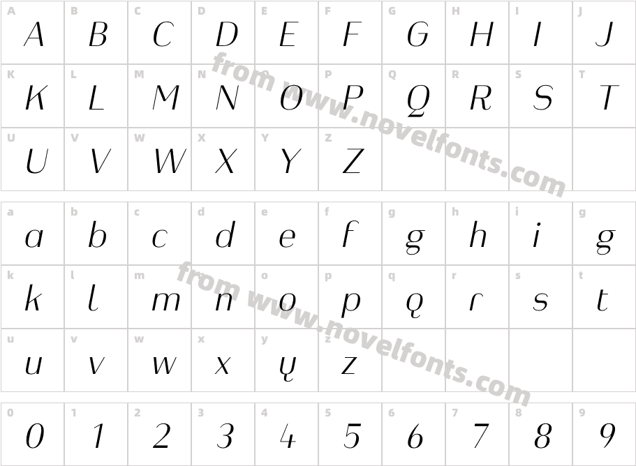 Heimat Display 18 Extra Light ItalicCharacter Map