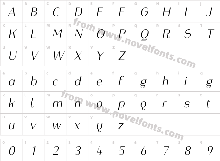 Heimat Display 20 Extra Light ItalicCharacter Map