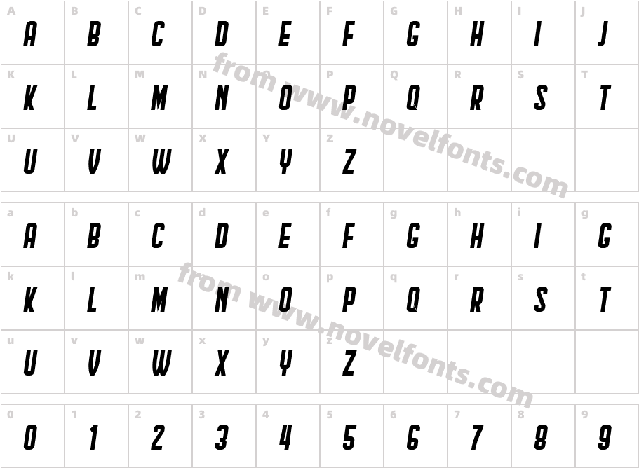 Hindenburg Condensed ItalicCharacter Map