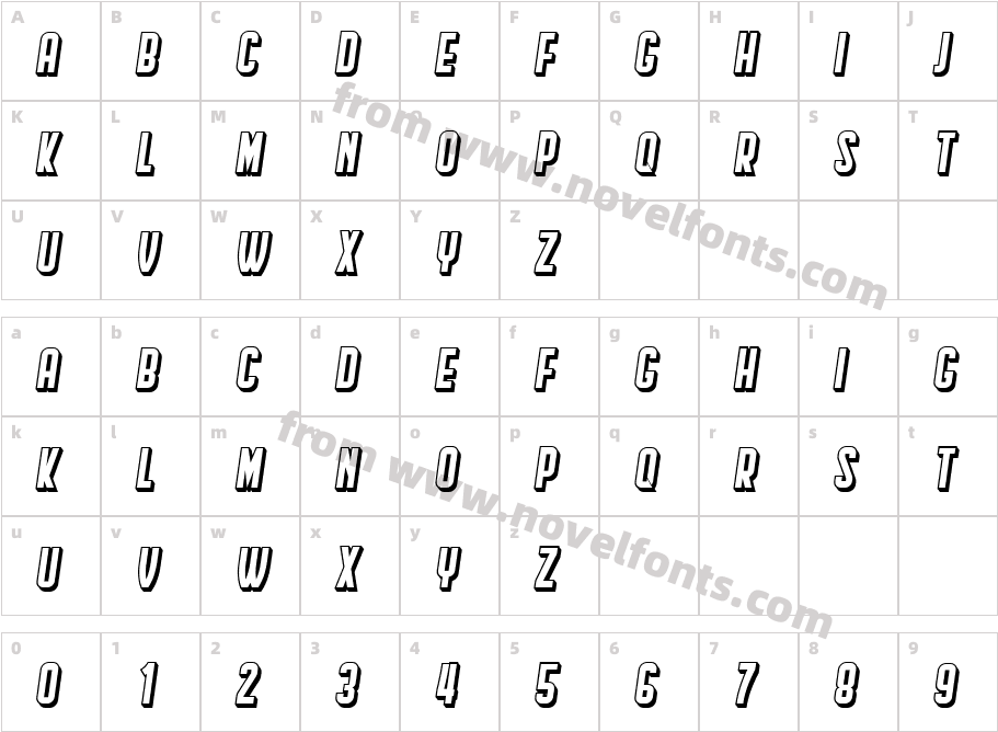 Hindenburg Condensed Shadow ItalicCharacter Map