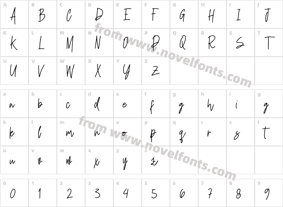 Hineda Signature RegularCharacter Map
