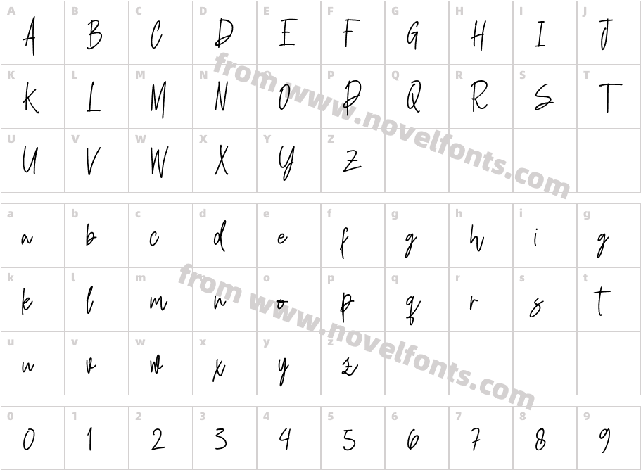 Hineda Signature RegularCharacter Map
