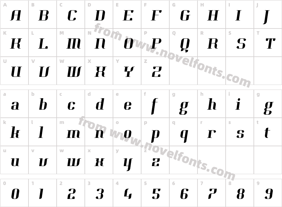 Hjet ItalicCharacter Map