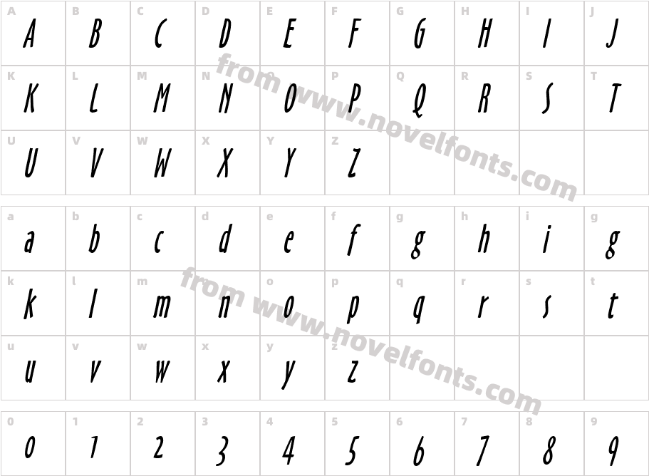 Hobby Condensed ItalicCharacter Map