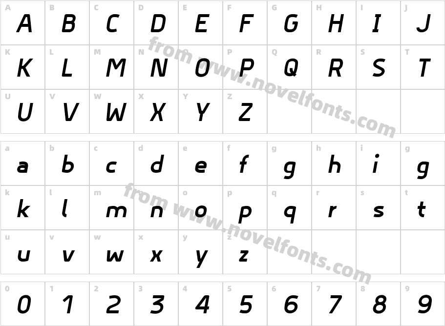 Hyperjump Extra Bold ObliqueCharacter Map