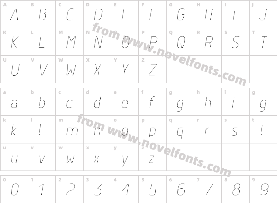 Hyperjump Hairline ObliqueCharacter Map