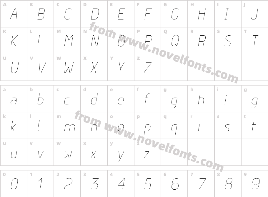 Hyperjump Hairline ObliqueCharacter Map