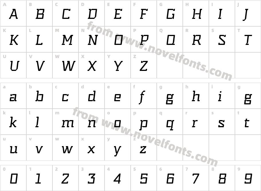 Indento ItalicCharacter Map