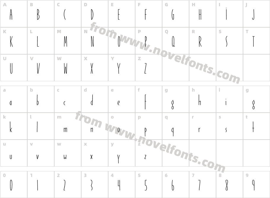 Jabana Alt Thin RegularCharacter Map