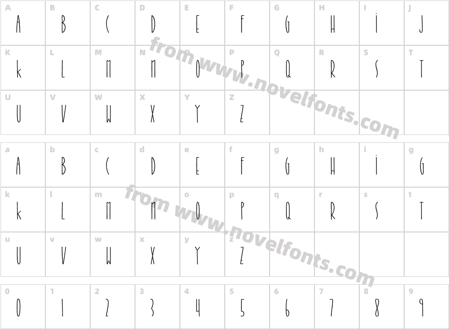 Jabana ThinCharacter Map