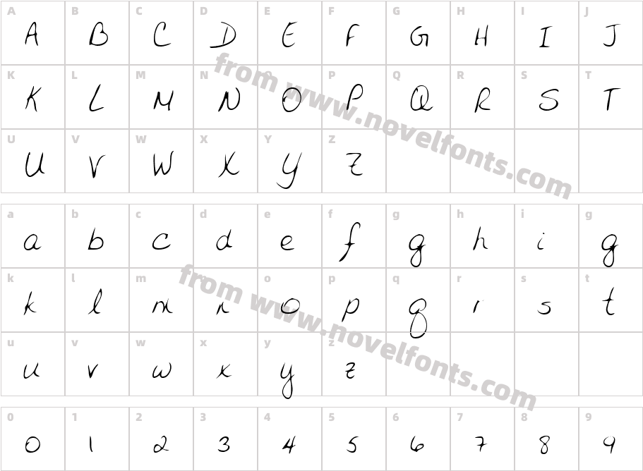 Jenines Hand RegularCharacter Map
