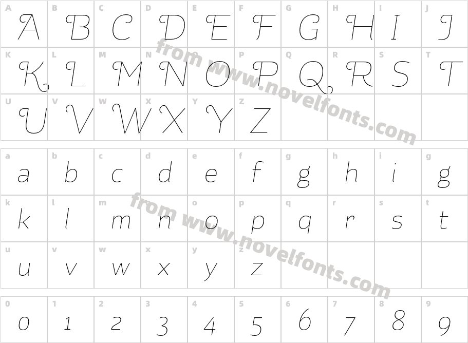Kahlo Rounded Light Swash ItalicCharacter Map