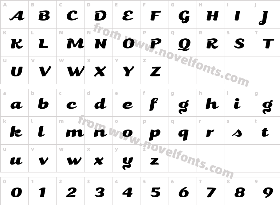 Kari Pro Wide ItalicCharacter Map