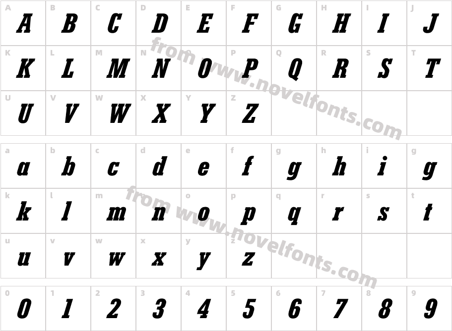 Karnak Pro Condensed Black ItalicCharacter Map