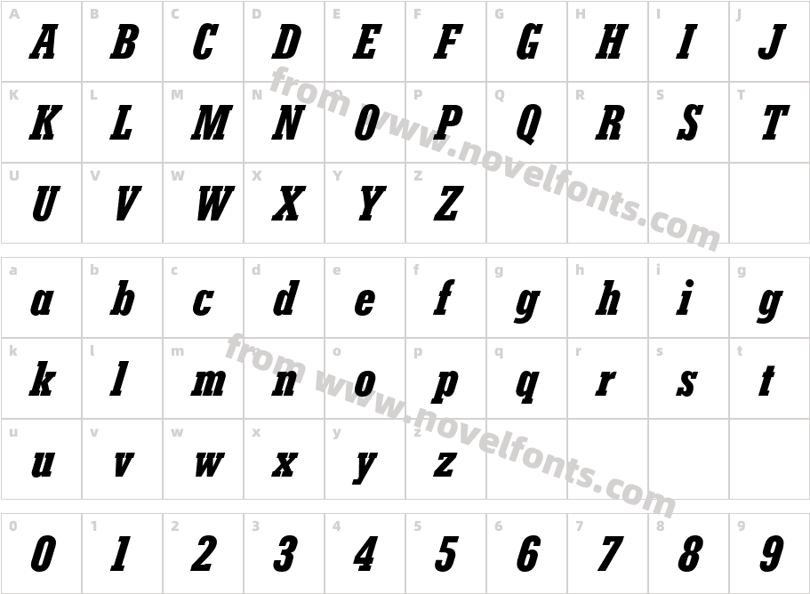 Karnak Pro Condensed Black ItalicCharacter Map