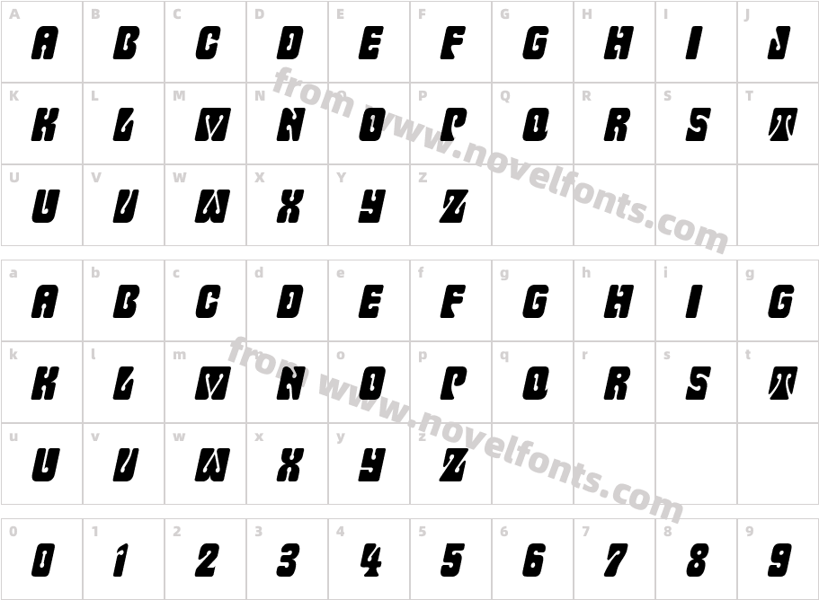 Keyhole Condensed ItalicCharacter Map