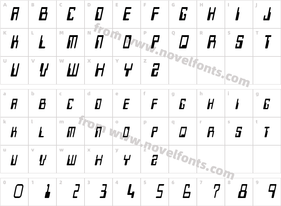 Keys Condensed ItalicCharacter Map