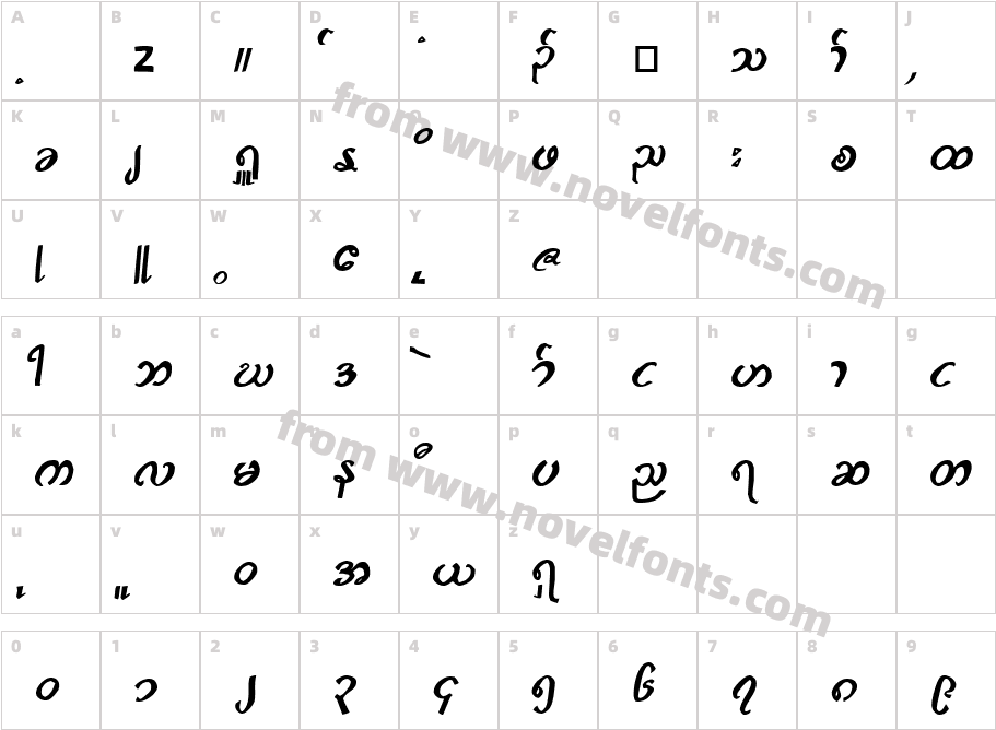 Karen Freehand MediumCharacter Map