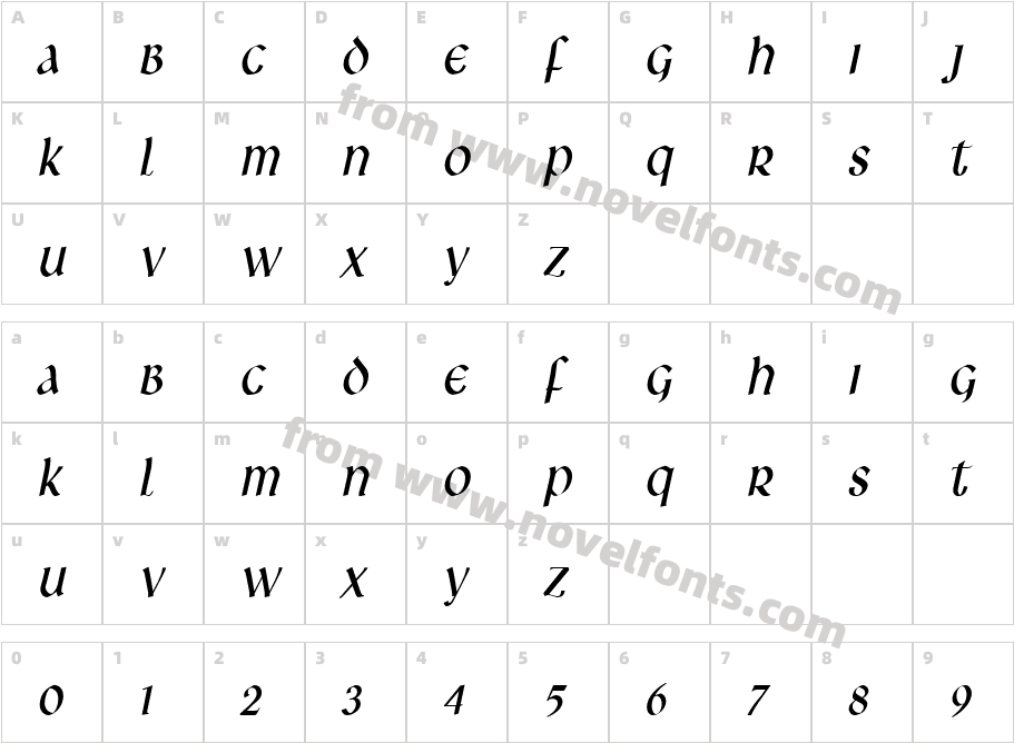Leo Condensed ItalicCharacter Map