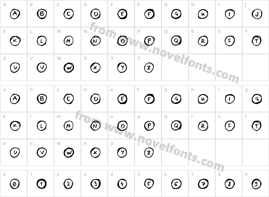 Letters in Circles RegularCharacter Map