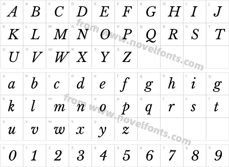 Libre B Plassery ItalicCharacter Map