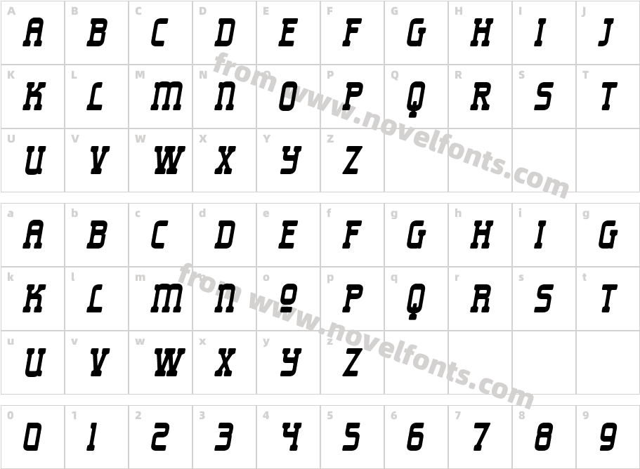 Liong ItalicCharacter Map
