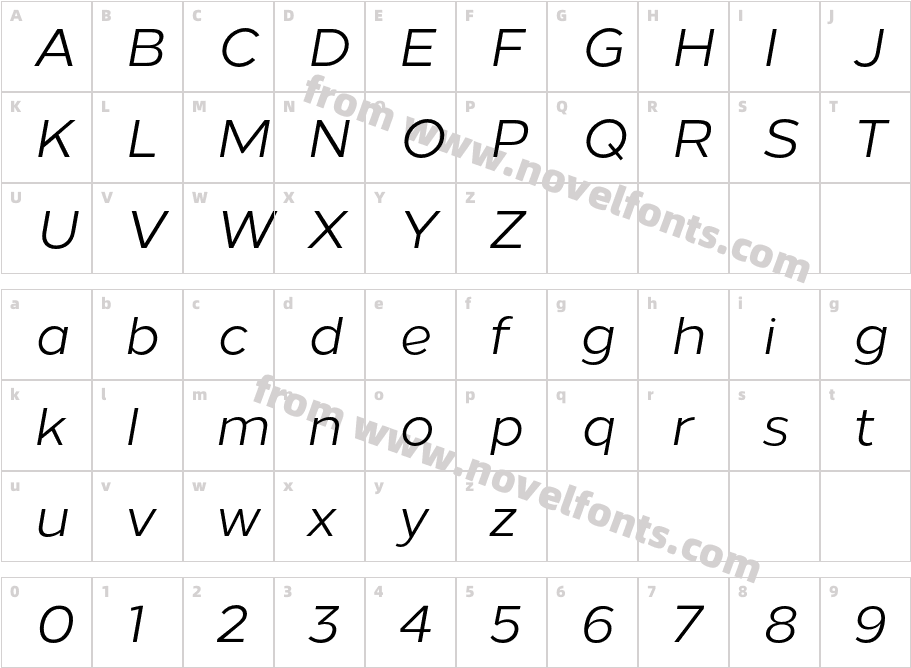 Loew ItalicCharacter Map