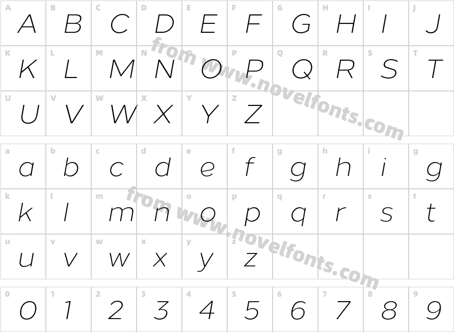Loew Light ItalicCharacter Map