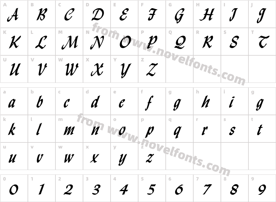 Lynda Script BoldCharacter Map