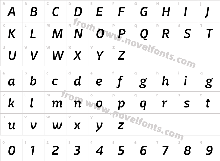 Mangerica Semibold ItalicCharacter Map