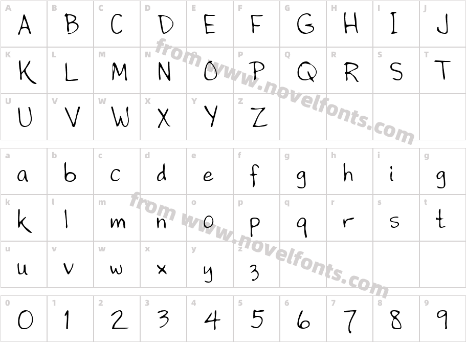 Marions Hand RegularCharacter Map