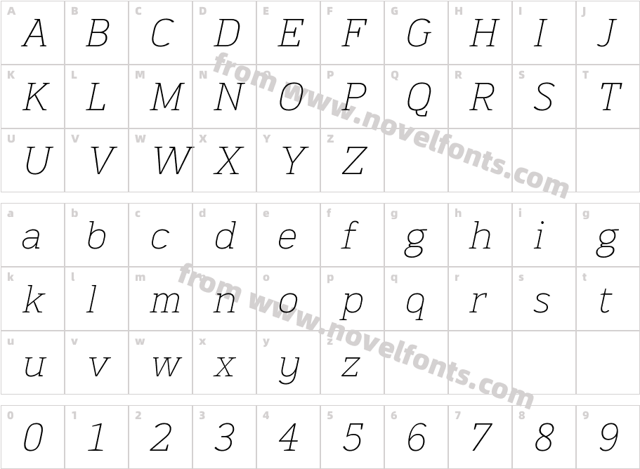 Martini Extra Light ItalicCharacter Map