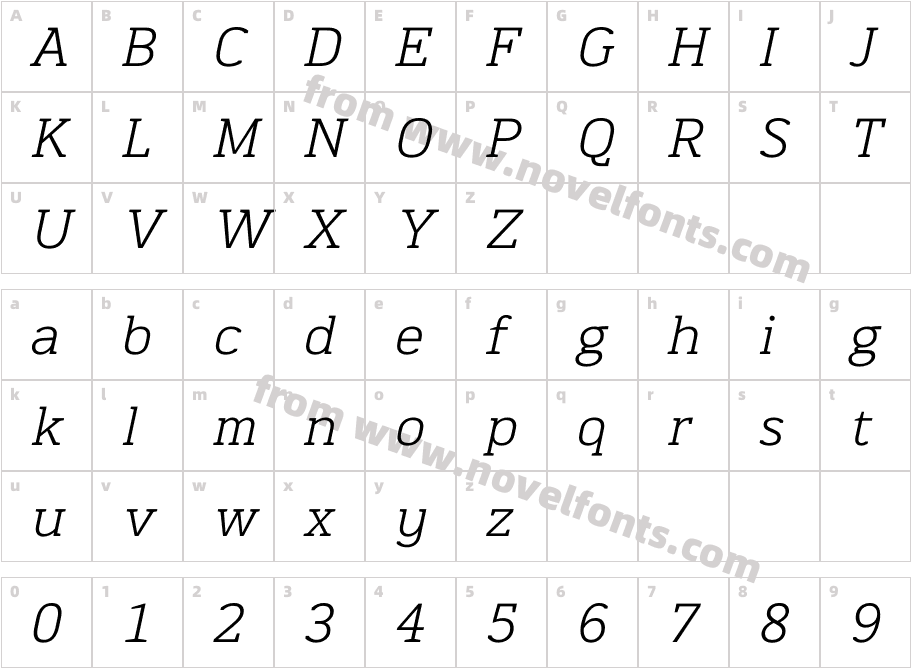 Martini Thin ItalicCharacter Map