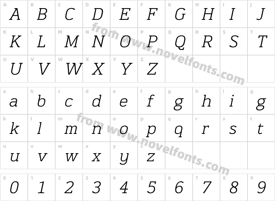 Martini Thin ItalicCharacter Map
