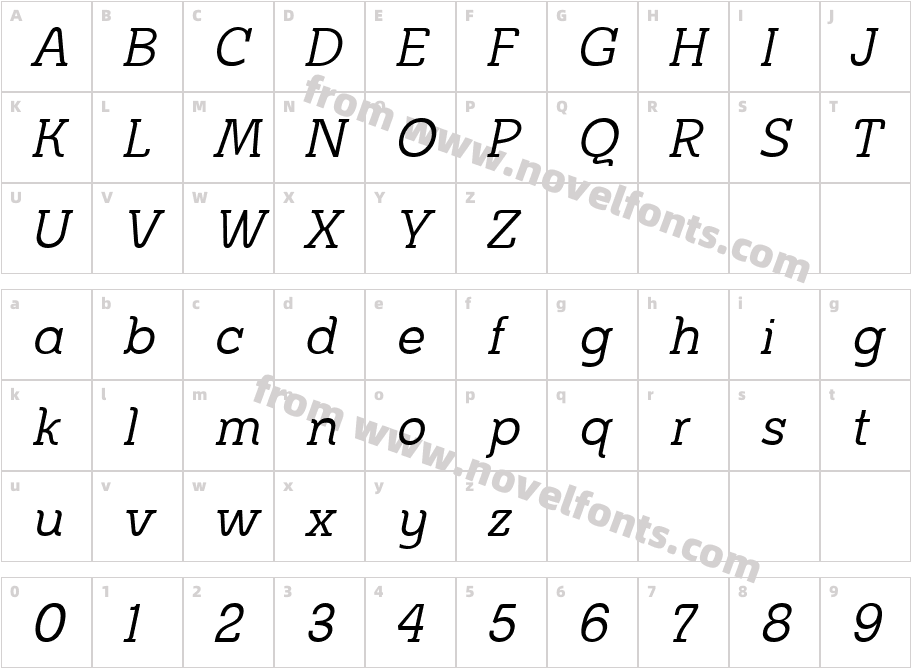 Metrolite ItalicCharacter Map