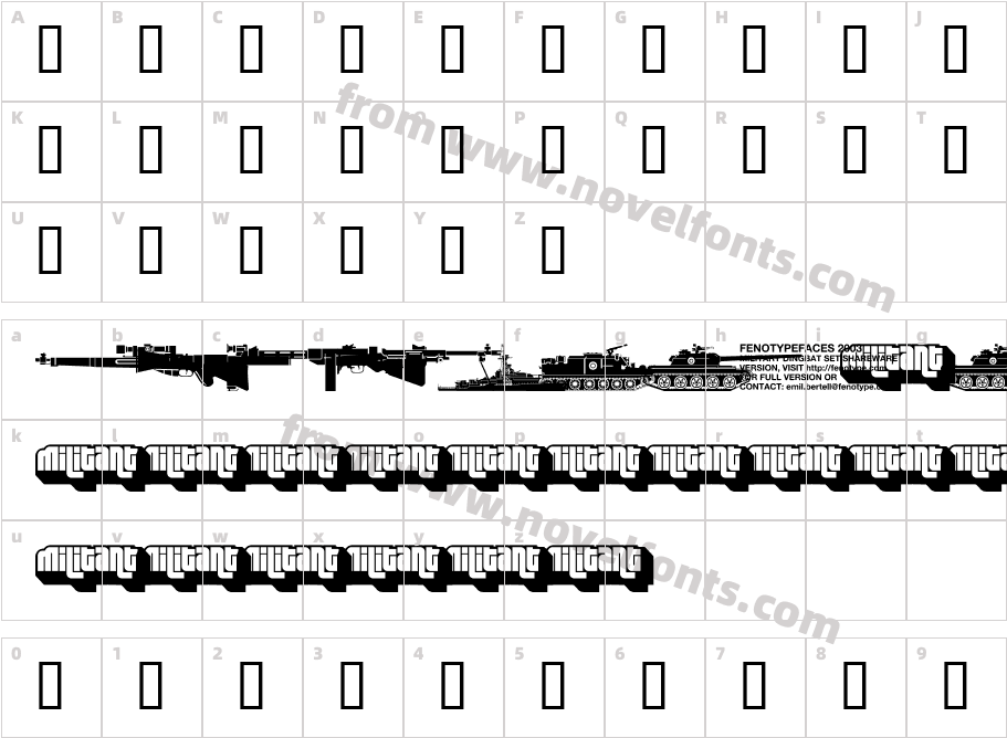 Military dingbats FenotypeCharacter Map