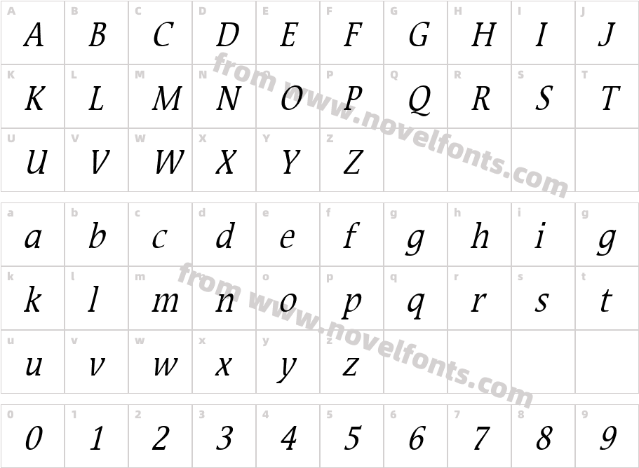 Mirror Condensed ItalicCharacter Map