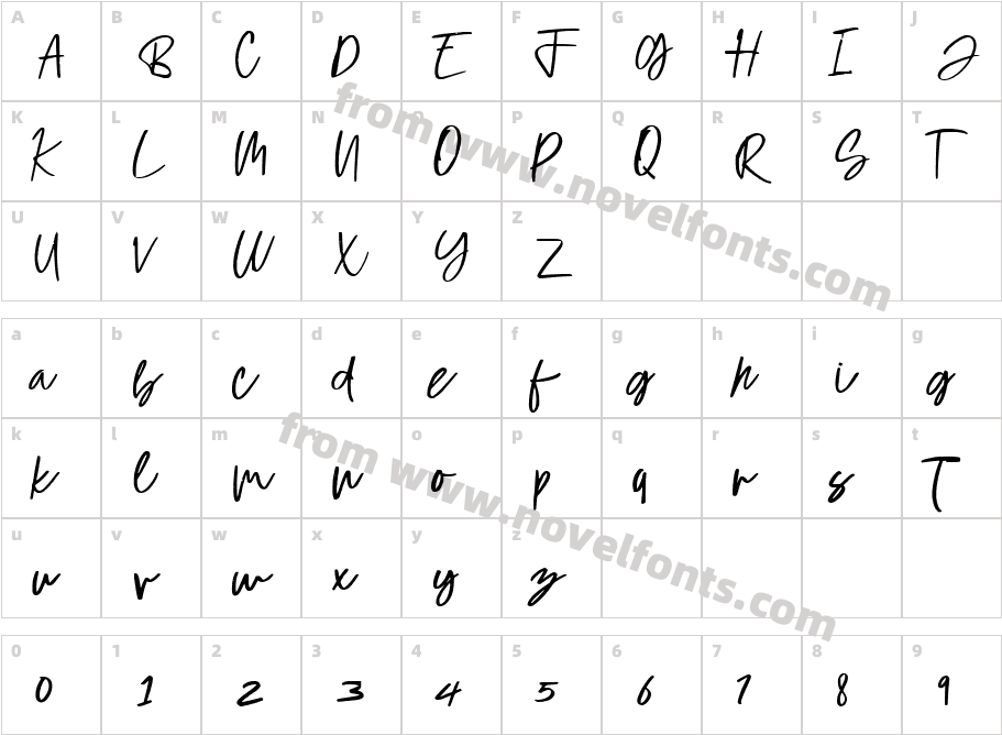 Monday Script FontCharacter Map