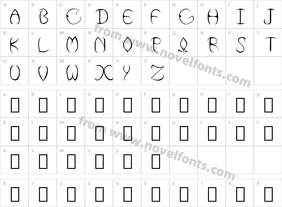 Moonshadow RegularCharacter Map