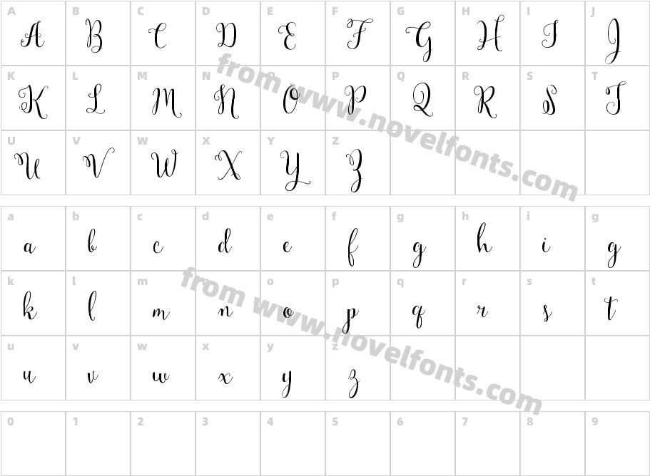 Mulberry Script RegularCharacter Map