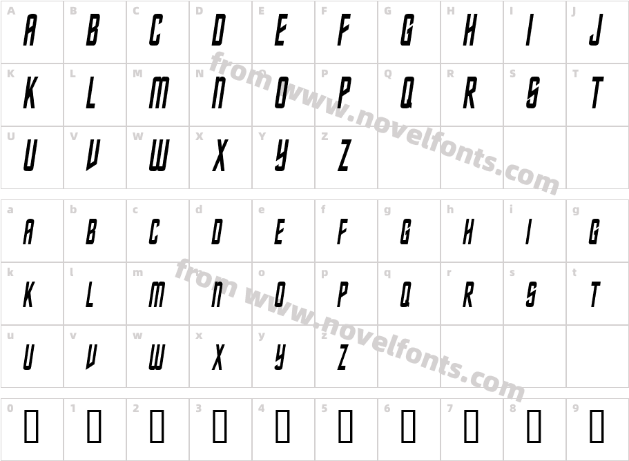 Nebula Condensed ItalicSWFTECharacter Map