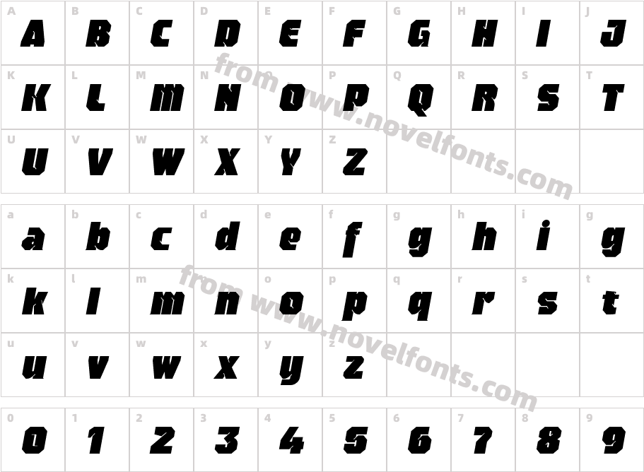 Neverlusen Block Italic FreeCharacter Map