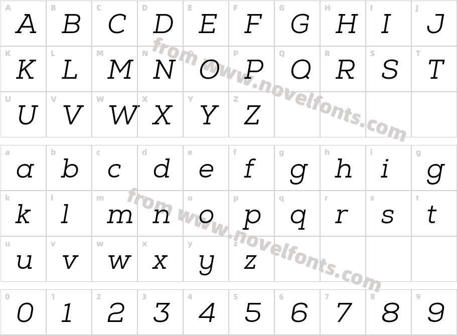 Nexa Slab Book ObliqueCharacter Map