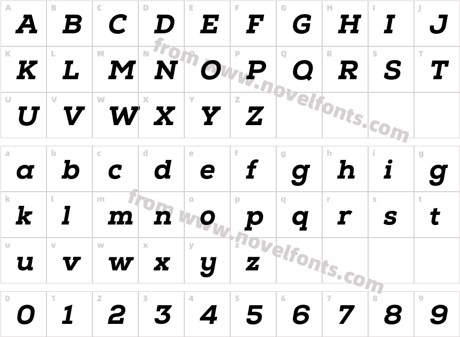 Nexa Slab Heavy ObliqueCharacter Map