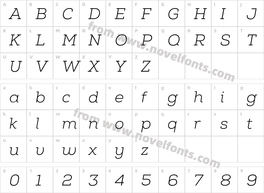 Nexa Slab Light ItalicCharacter Map