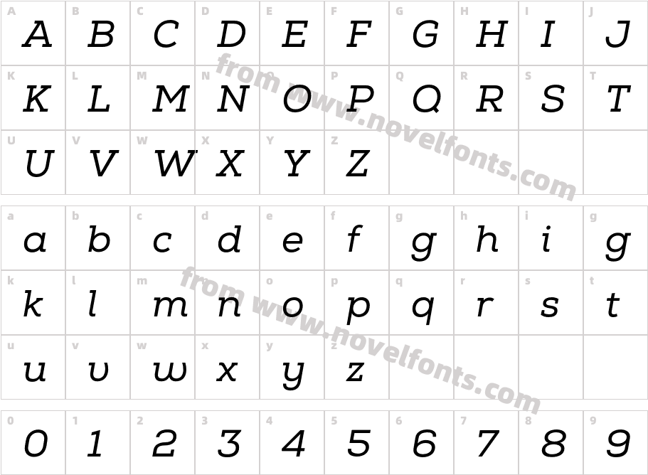 Nexa Slab Regular ItalicCharacter Map