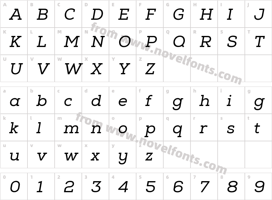 Nexa Slab Regular ObliqueCharacter Map