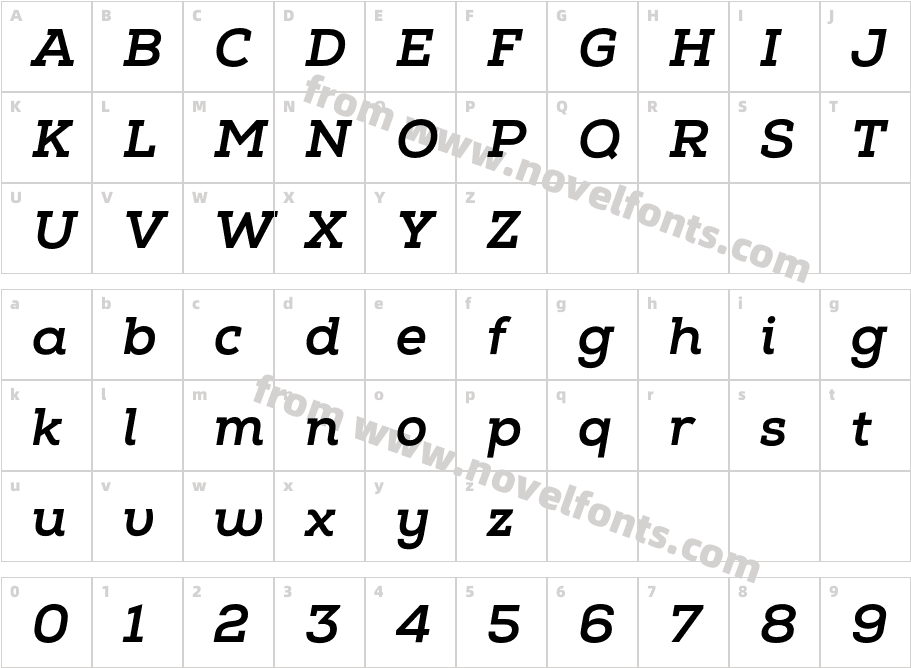 Nexa Slabx Bold ItalicCharacter Map