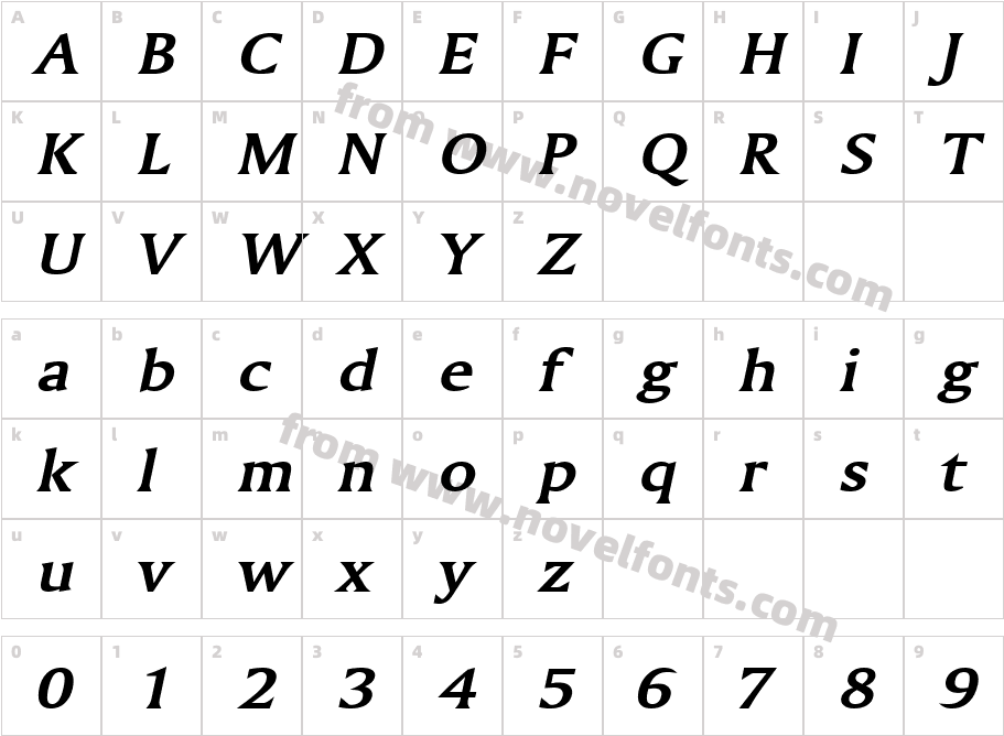 Ameretto Wide BoldItalicCharacter Map