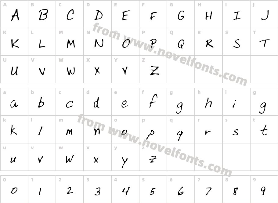 Nortons Hand RegularCharacter Map